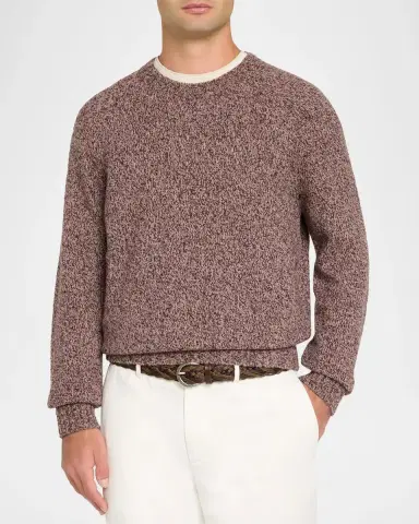 Brunello Cucinelli Men's Wool, Silk and Cashmere Donegal Crewneck Sweater | Thumbnail 4 Brunello Cucinelli Men's Wool, Silk and Cashmere Donegal Crewneck Sweater | Thumbnail 4
