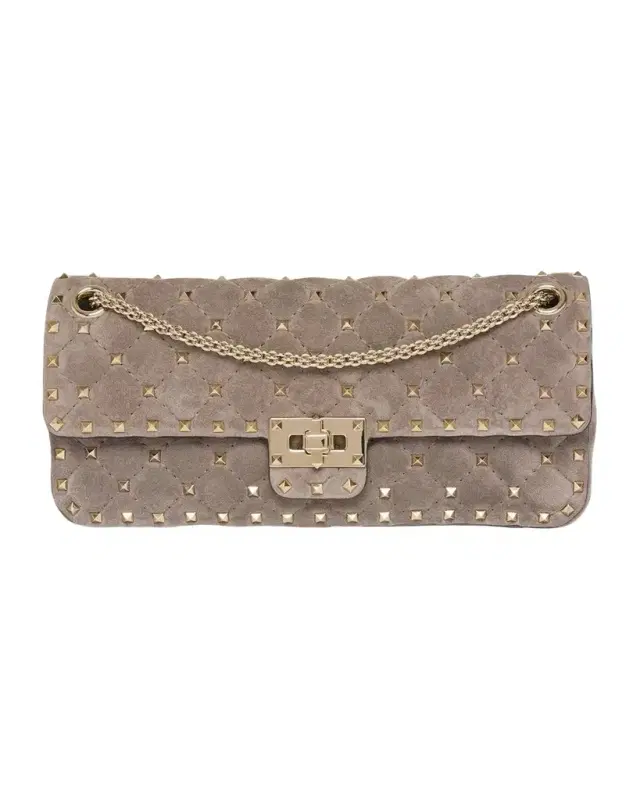 Valentino Garavani Quilted Rockstud Suede Shoulder Bag