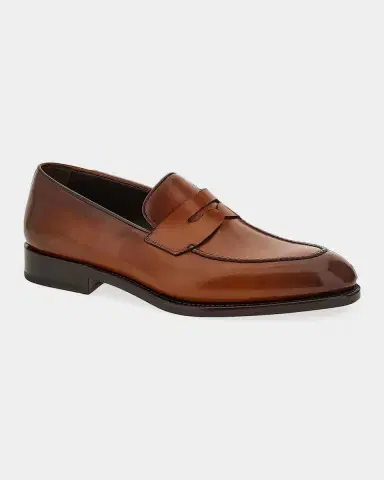 Ferragamo Men's Brandy Tramezza Leather Penny Loafers | Thumbnail 5
