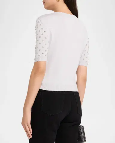 Oscar de la Renta Crystal Floral Embellished Short-Sleeve Cardigan | Thumbnail 3 Oscar de la Renta Crystal Floral Embellished Short-Sleeve Cardigan | Thumbnail 3