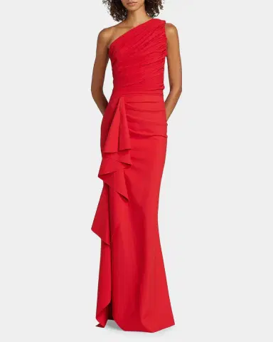 Chiara Boni La Petite Robe Ruched One-Shoulder Ruffle Gown | Thumbnail 4 Chiara Boni La Petite Robe Ruched One-Shoulder Ruffle Gown | Thumbnail 4