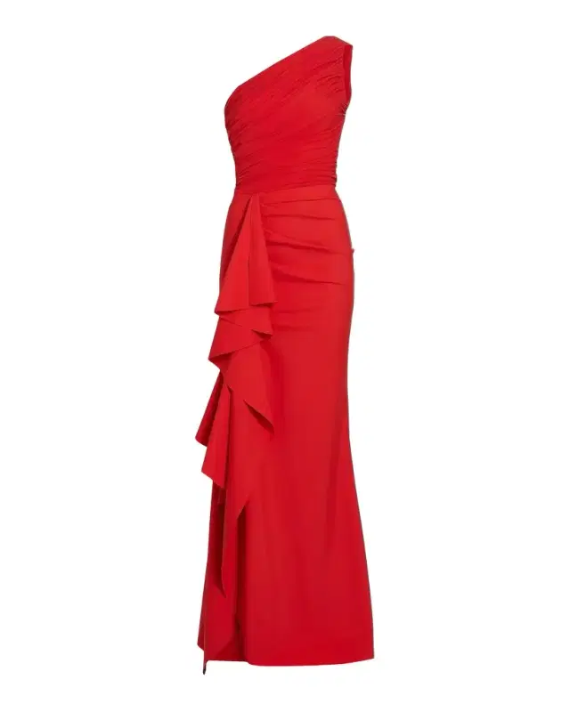 Chiara Boni La Petite Robe Ruched One-Shoulder Ruffle Gown