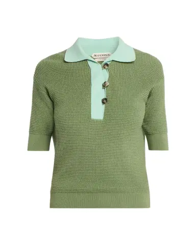 JW Anderson Short-Sleeve Textured Knit Polo Sweater | Thumbnail 1 JW Anderson Short-Sleeve Textured Knit Polo Sweater | Thumbnail 1