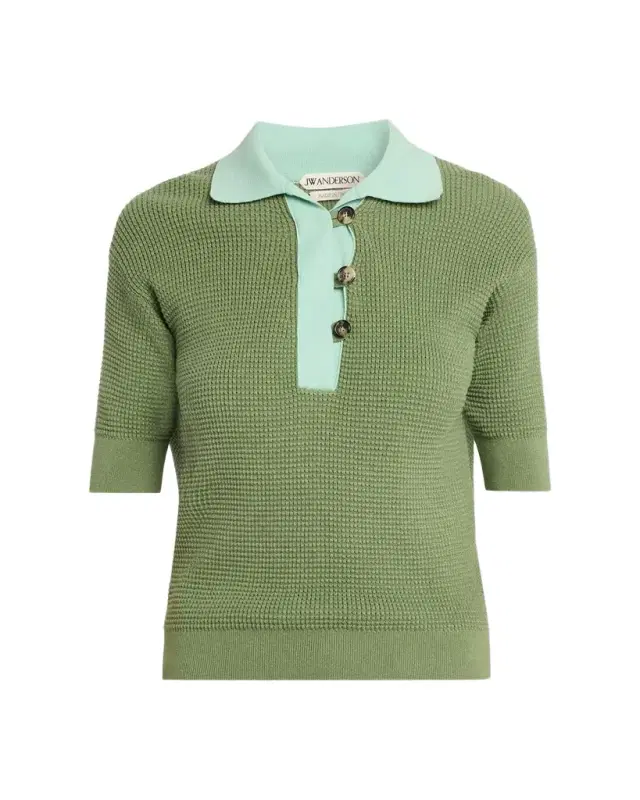Short-Sleeve Textured Knit Polo Sweater