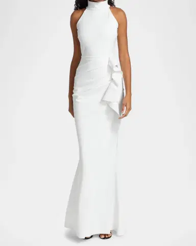 Chiara Boni La Petite Robe Gudrum Halter Ruffle Gown | Thumbnail 4 Chiara Boni La Petite Robe Gudrum Halter Ruffle Gown | Thumbnail 4