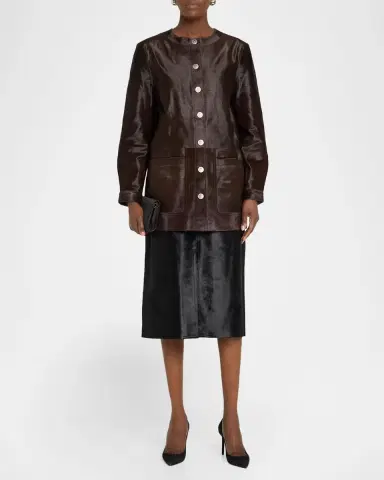 Kobi Halperin Lisa Leather & Calf Hair Button-Front Coat | Thumbnail 2