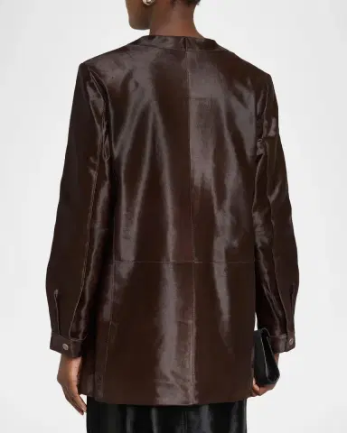 Kobi Halperin Lisa Leather & Calf Hair Button-Front Coat | Thumbnail 3