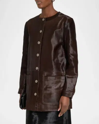 Kobi Halperin Lisa Leather & Calf Hair Button-Front Coat | Thumbnail 4
