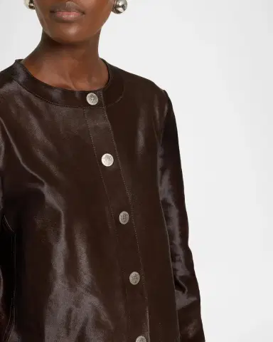 Kobi Halperin Lisa Leather & Calf Hair Button-Front Coat | Thumbnail 5