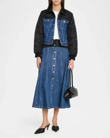 Cinq à Sept Quentin Mixed-Media Denim Midi Skirt | Thumbnail 2