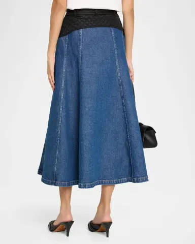 Cinq à Sept Quentin Mixed-Media Denim Midi Skirt | Thumbnail 3