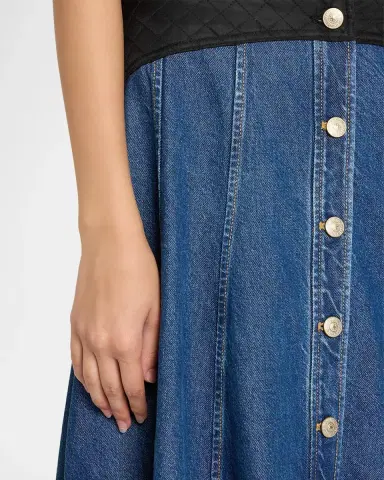 Cinq à Sept Quentin Mixed-Media Denim Midi Skirt | Thumbnail 5