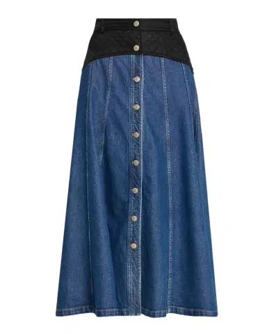 Cinq à Sept Quentin Mixed-Media Denim Midi Skirt | Thumbnail 1
