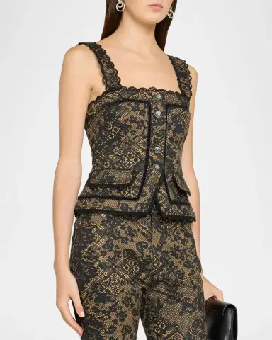 Cinq à Sept Myra Patchwork-Print Lace-Trim Top | Thumbnail 4 Cinq à Sept Myra Patchwork-Print Lace-Trim Top | Thumbnail 4
