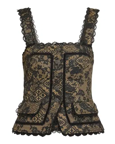 Cinq à Sept Myra Patchwork-Print Lace-Trim Top | Thumbnail 1 Cinq à Sept Myra Patchwork-Print Lace-Trim Top | Thumbnail 1
