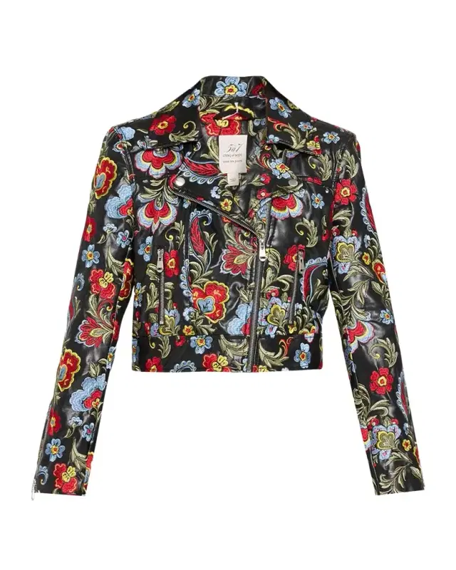 Genevive Floral-Embroidered Biker Jacket
