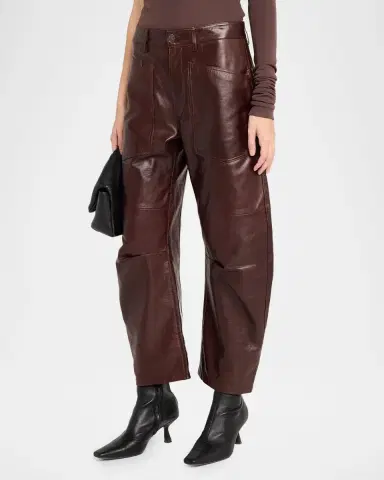 Nili Lotan Shon Leather Barrel-Leg Ankle Pants | Thumbnail 4 Nili Lotan Shon Leather Barrel-Leg Ankle Pants | Thumbnail 4