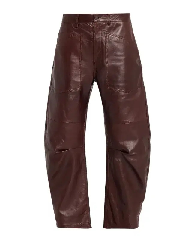 Nili Lotan Shon Leather Barrel-Leg Ankle Pants