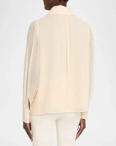 Ramy Brook Claire Ruffle Blouson-Sleeve Silk Blouse | Thumbnail 3
