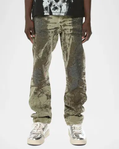 PURPLE Men's Trompe L Oeil Crystal Denim Jeans | Thumbnail 3
