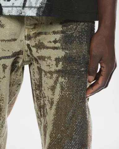 PURPLE Men's Trompe L Oeil Crystal Denim Jeans | Thumbnail 4