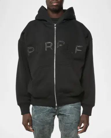 PURPLE Logo Cotton Fleece Zip-Front Hoodie | Thumbnail 3 PURPLE Logo Cotton Fleece Zip-Front Hoodie | Thumbnail 3