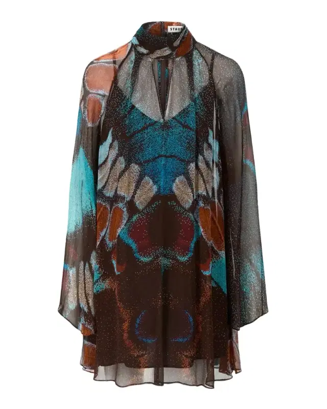 Staud Esther Butterfly High-Neck Mini Dress