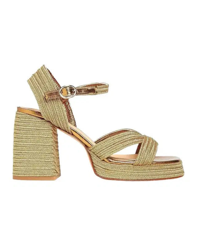 Castañer Valle Metallic Raffia Platform Sandals