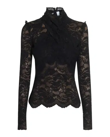 Rabanne Crisscross Mock-Neck Lace Long-Sleeve Top | Thumbnail 1 Rabanne Crisscross Mock-Neck Lace Long-Sleeve Top | Thumbnail 1