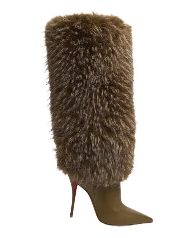 Christian Louboutin 100mm Yangzee Faux Fur Leather Knee-High Boots
