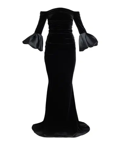 Talbot Runhof Ruffle Long-Sleeve Stretch Velvet Off-The-Shoulder Gown | Thumbnail 1 Talbot Runhof Ruffle Long-Sleeve Stretch Velvet Off-The-Shoulder Gown | Thumbnail 1