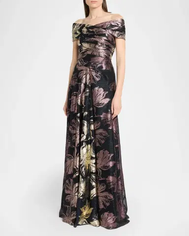 Talbot Runhof Autumn Leaf Ombre Voile Off-The-Shoulder Gown | Thumbnail 4 Talbot Runhof Autumn Leaf Ombre Voile Off-The-Shoulder Gown | Thumbnail 4