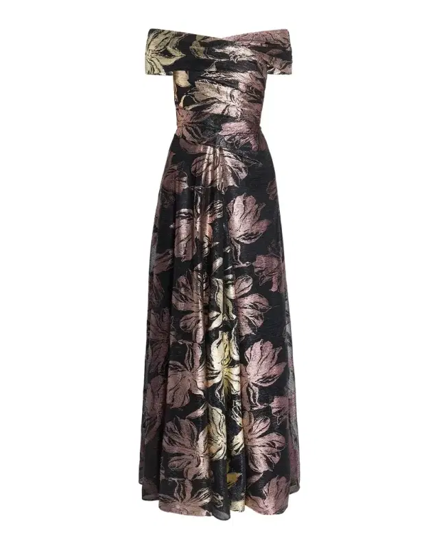 Autumn Leaf Ombre Voile Off-The-Shoulder Gown