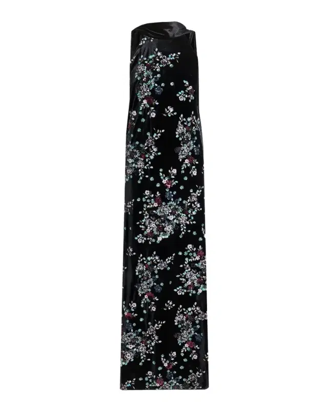 Talbot Runhof Sequin Bloom Velvet Neck-Scarf Halter Gown