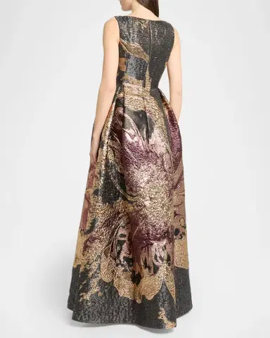 Talbot Runhof Metallic Magnolia Jacquard Pleated Ball Gown | Thumbnail 3