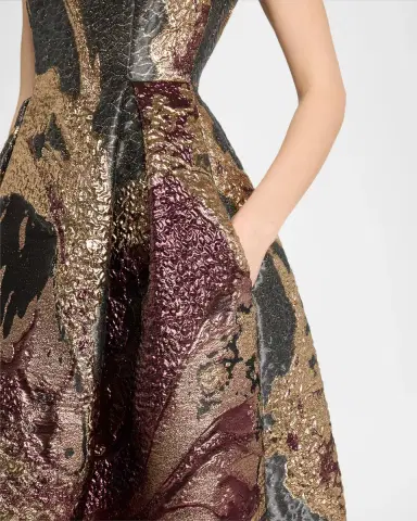 Talbot Runhof Metallic Magnolia Jacquard Pleated Ball Gown | Thumbnail 5 Talbot Runhof Metallic Magnolia Jacquard Pleated Ball Gown | Thumbnail 5