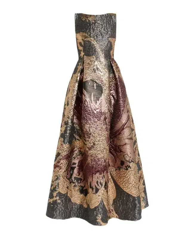 Metallic Magnolia Jacquard Pleated Ball Gown