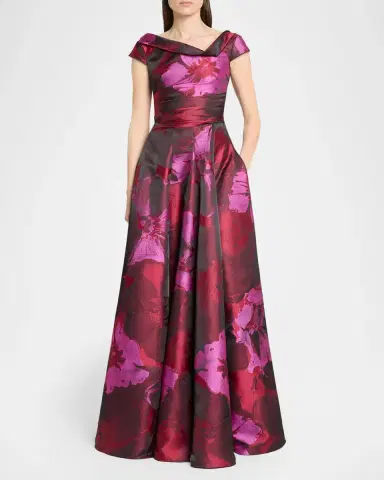 Talbot Runhof Hibiscus Jacquard Twisted High-Neck Ball Gown | Thumbnail 2 Talbot Runhof Hibiscus Jacquard Twisted High-Neck Ball Gown | Thumbnail 2