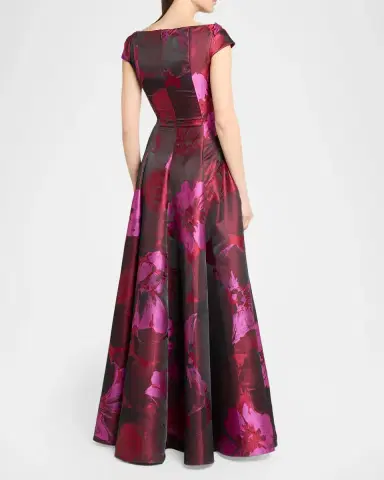 Talbot Runhof Hibiscus Jacquard Twisted High-Neck Ball Gown | Thumbnail 3 Talbot Runhof Hibiscus Jacquard Twisted High-Neck Ball Gown | Thumbnail 3