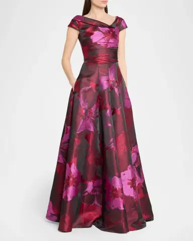 Talbot Runhof Hibiscus Jacquard Twisted High-Neck Ball Gown | Thumbnail 4 Talbot Runhof Hibiscus Jacquard Twisted High-Neck Ball Gown | Thumbnail 4