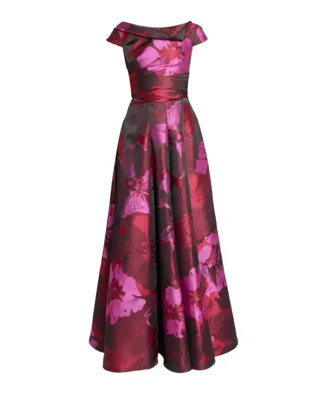 Hibiscus Jacquard Twisted High-Neck Ball Gown