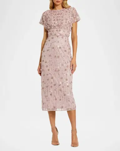 Mac Duggal Sequin-Beaded Cap-Sleeve Midi Dress | Thumbnail 2 Mac Duggal Sequin-Beaded Cap-Sleeve Midi Dress | Thumbnail 2