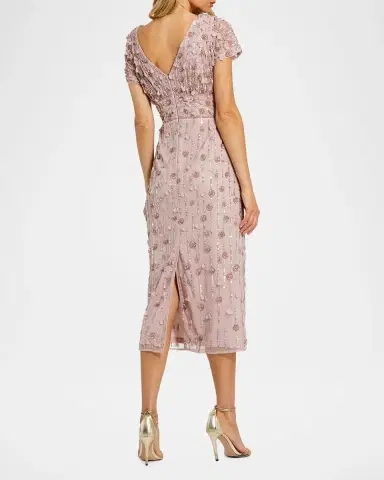 Mac Duggal Sequin-Beaded Cap-Sleeve Midi Dress | Thumbnail 3 Mac Duggal Sequin-Beaded Cap-Sleeve Midi Dress | Thumbnail 3