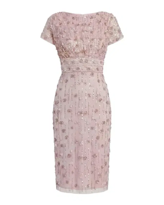 Sequin-Beaded Cap-Sleeve Midi Dress