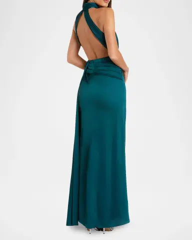 Mac Duggal Halterneck Open-Back Satin Gown | Thumbnail 3 Mac Duggal Halterneck Open-Back Satin Gown | Thumbnail 3