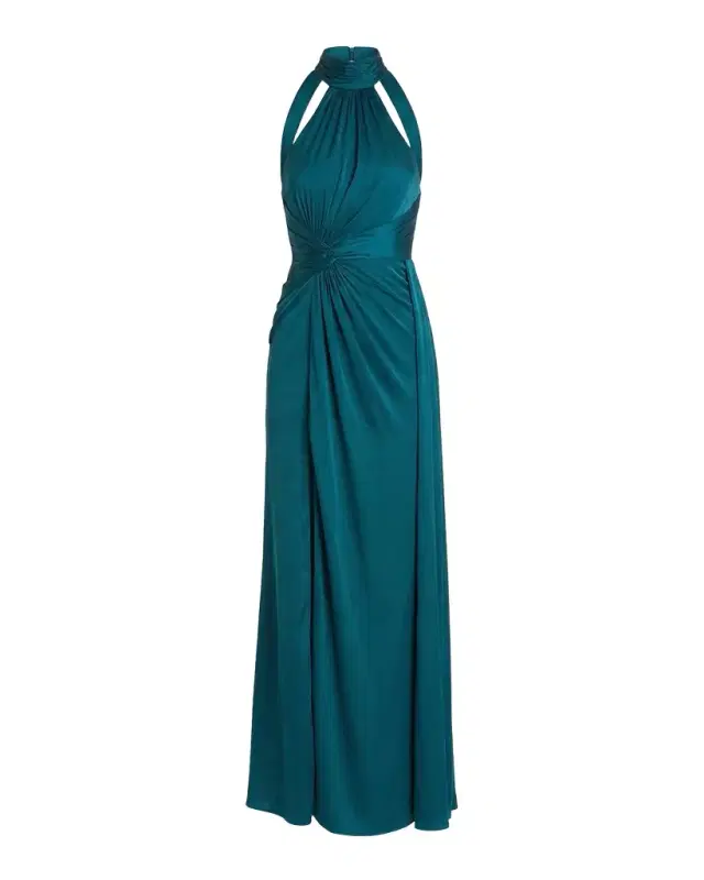 Halterneck Open-Back Satin Gown