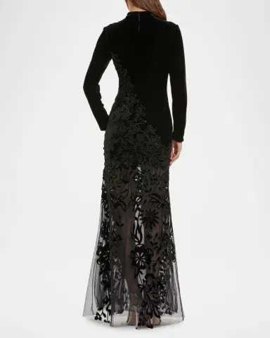 Mac Duggal Floral Mixed-Media Long-Sleeve Gown | Thumbnail 3 Mac Duggal Floral Mixed-Media Long-Sleeve Gown | Thumbnail 3
