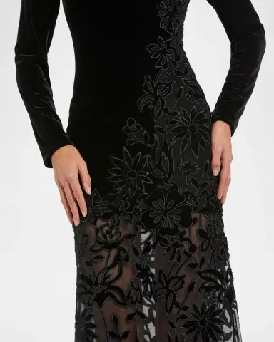 Mac Duggal Floral Mixed-Media Long-Sleeve Gown | Thumbnail 4 Mac Duggal Floral Mixed-Media Long-Sleeve Gown | Thumbnail 4