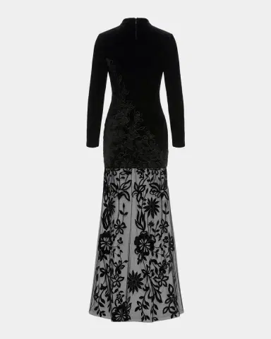 Mac Duggal Floral Mixed-Media Long-Sleeve Gown | Thumbnail 5 Mac Duggal Floral Mixed-Media Long-Sleeve Gown | Thumbnail 5
