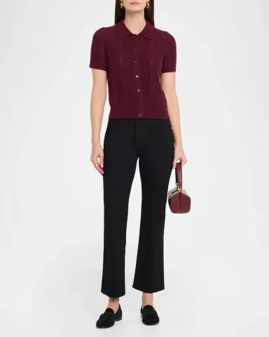 Neiman Marcus Pointelle-Knit Cashmere Polo | Thumbnail 2